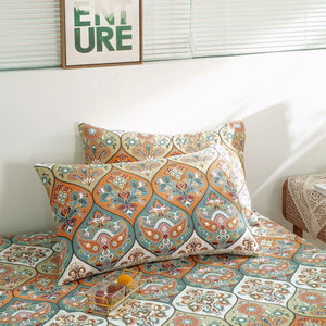 DaDalogy Bedding Bohemian Duvet Cover w/Pillow Cases - Reversible Coral Teal Floral Paisley Botanical Garden Party - Bright Vibrant Multi-Colorful Blue Salmon Pink