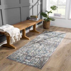 Cabacungan Gray & Blue Washable 7ft Runner Rug