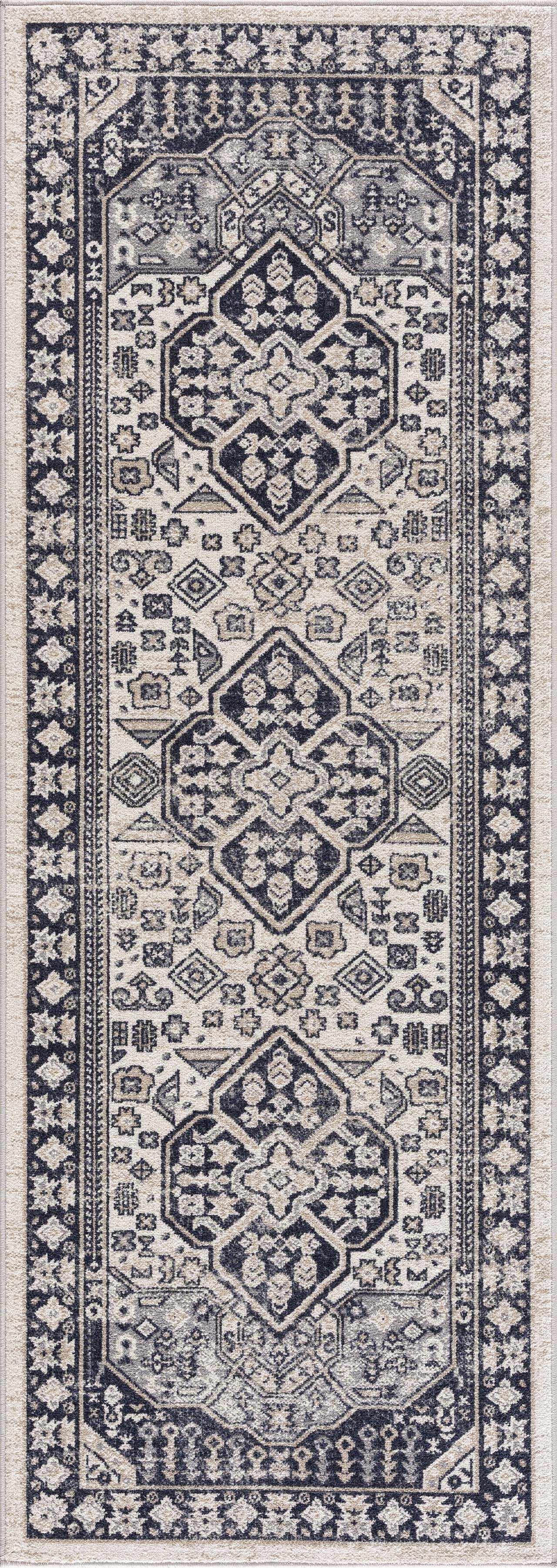 Cabacungan Cream & Gray Washable 7ft Runner Rug