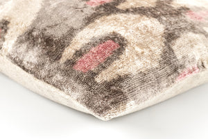 Handmade 16x16 Velvet Throw Pillow – Beige, Pink, Gray Tones with Down Insert for Modern Boho Decor