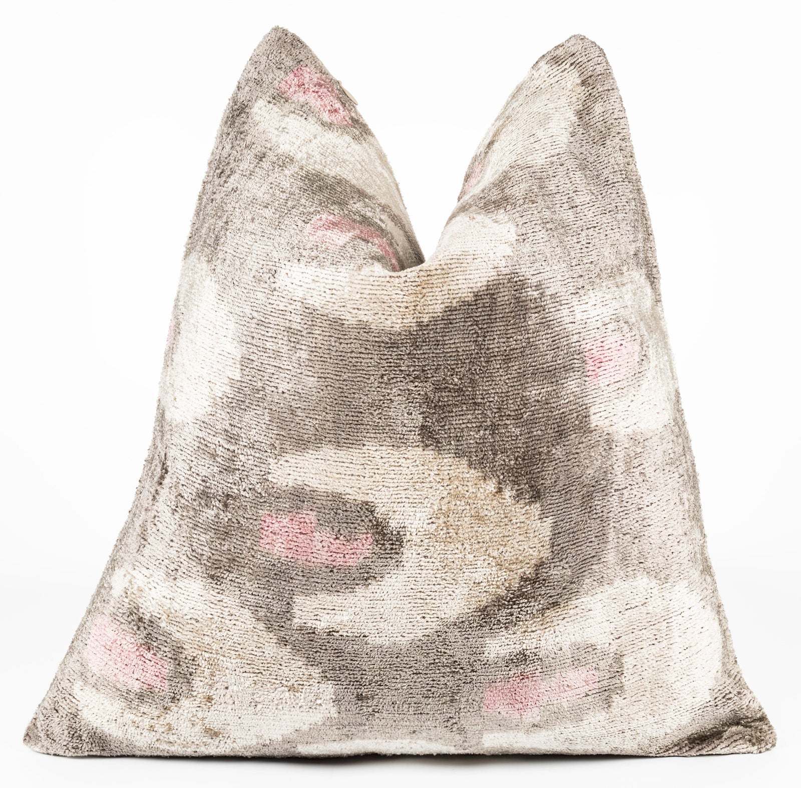 Handmade 16x16 Velvet Throw Pillow – Beige, Pink, Gray Tones with Down Insert for Modern Boho Decor