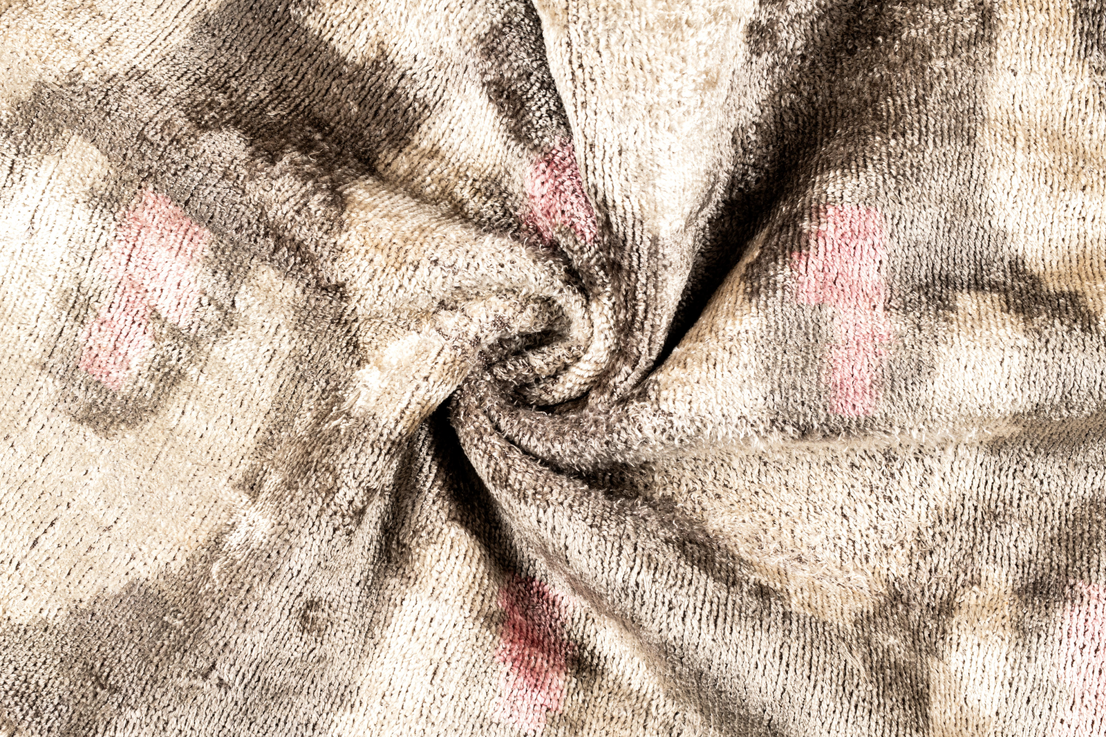 Handmade 16x16 Velvet Throw Pillow – Beige, Pink, Gray Tones with Down Insert for Modern Boho Decor