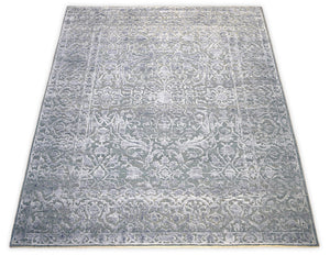 Modern Silver And Gray Hand Knotted Bamboo Silk 8x10 Area Rug
