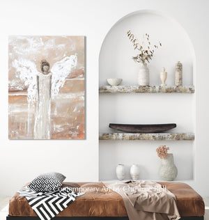 "She Bestows Strength" GICLEE PRINT, Angel Painting, Modern Neutral Guardian Angel