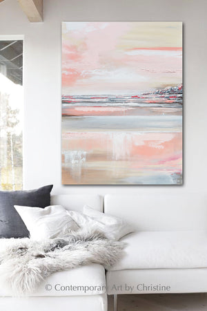 "Romantic Impressions" GICLEE PRINT Art Pink White Grey Beige Coastal Abstract Painting Modern Wall Art