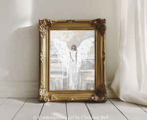 "Angel of Love" Giclée Print Abstract Angel Painting, Spiritual, Neutral Grey Blue Cream Wall Decor