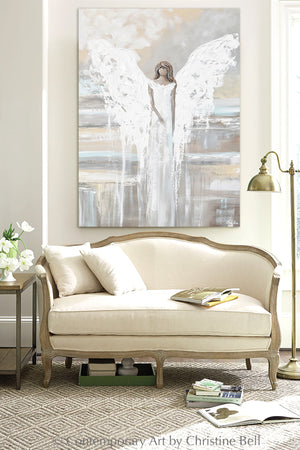 "Angel of Love" Giclée Print Abstract Angel Painting, Spiritual, Neutral Grey Blue Cream Wall Decor