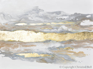 "Epiphany" GICLÉE PRINT, Neutral Coastal Abstract Painting, Gold Leaf