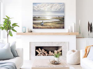 "In Her Own World" GICLÉE PRINT Landscape Oil Painting, Coastal Seascape Beach Figurative w/ Girl  30x24"