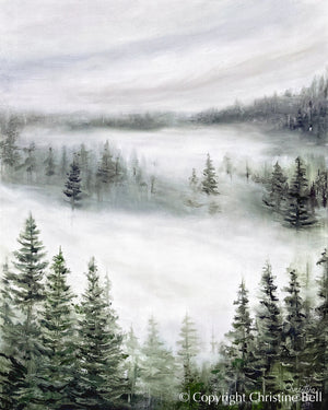 "Beyond the Mist" GICLÉE PRINT, Modern Misty Forest Landscape Painting, Pine Trees