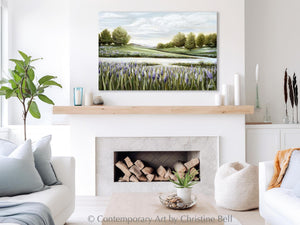 "Beyond the Lupine Meadow" GICLEE PRINT Floral Landscape Painting, Lavender Flowers, River, Trees