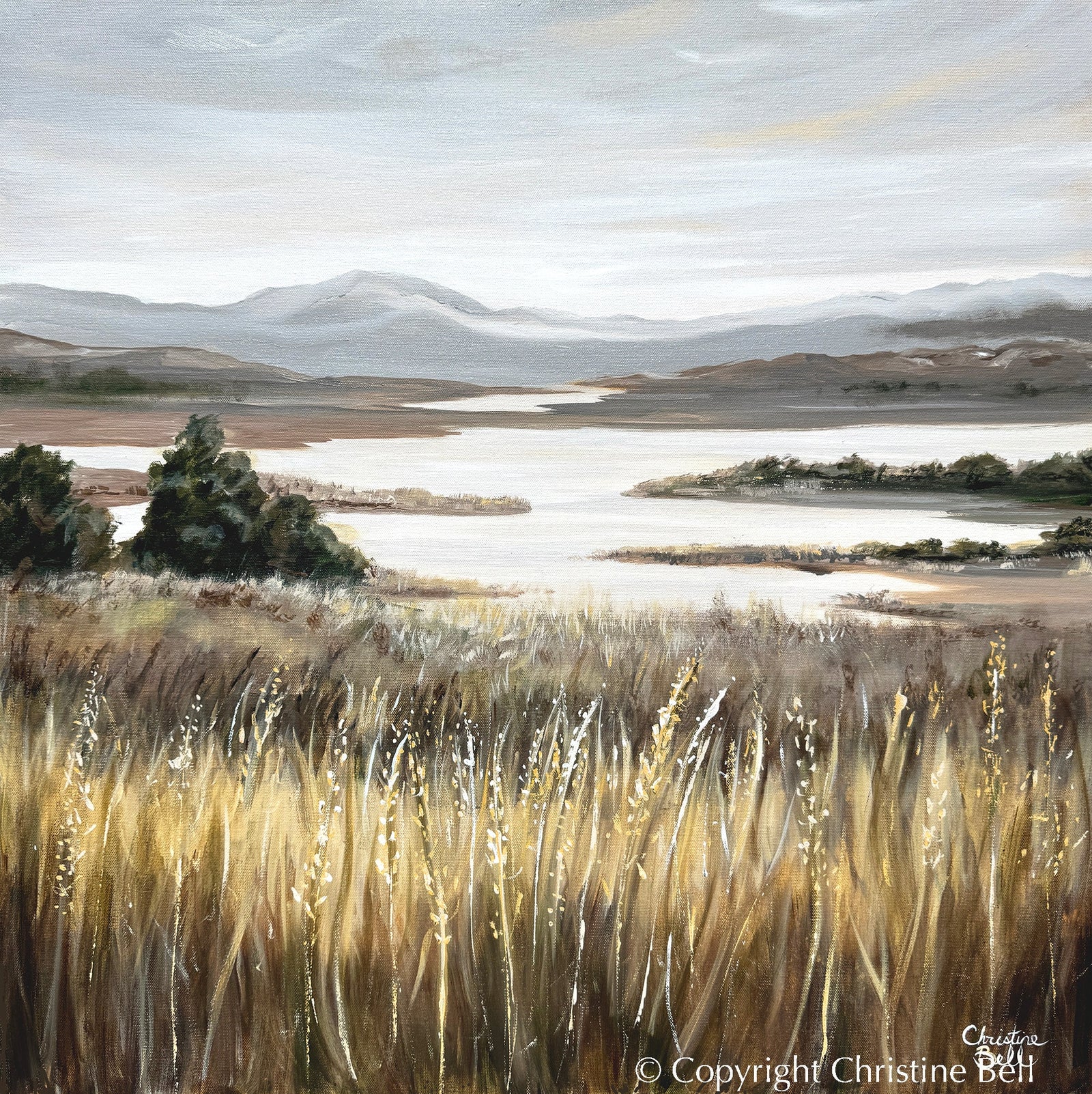 "Peaceful Outlook" GICLÉE PRINT Landscape Oil Painting, Coastal Meadow