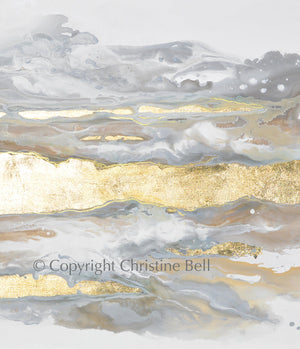 "Epiphany" GICLÉE PRINT, Neutral Coastal Abstract Painting, Gold Leaf