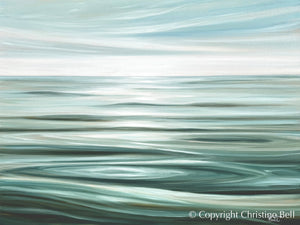 "Pristine Waters" GICLEE PRINT Coastal Seascape Painting, Light Aqua Blue, White