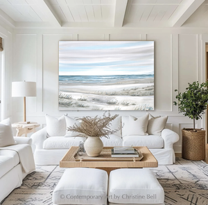 "Coastal Whispers II" GICLEE PRINT Coastal Abstract Painting, Neutral, Light Blue, Grey, White, Taupe