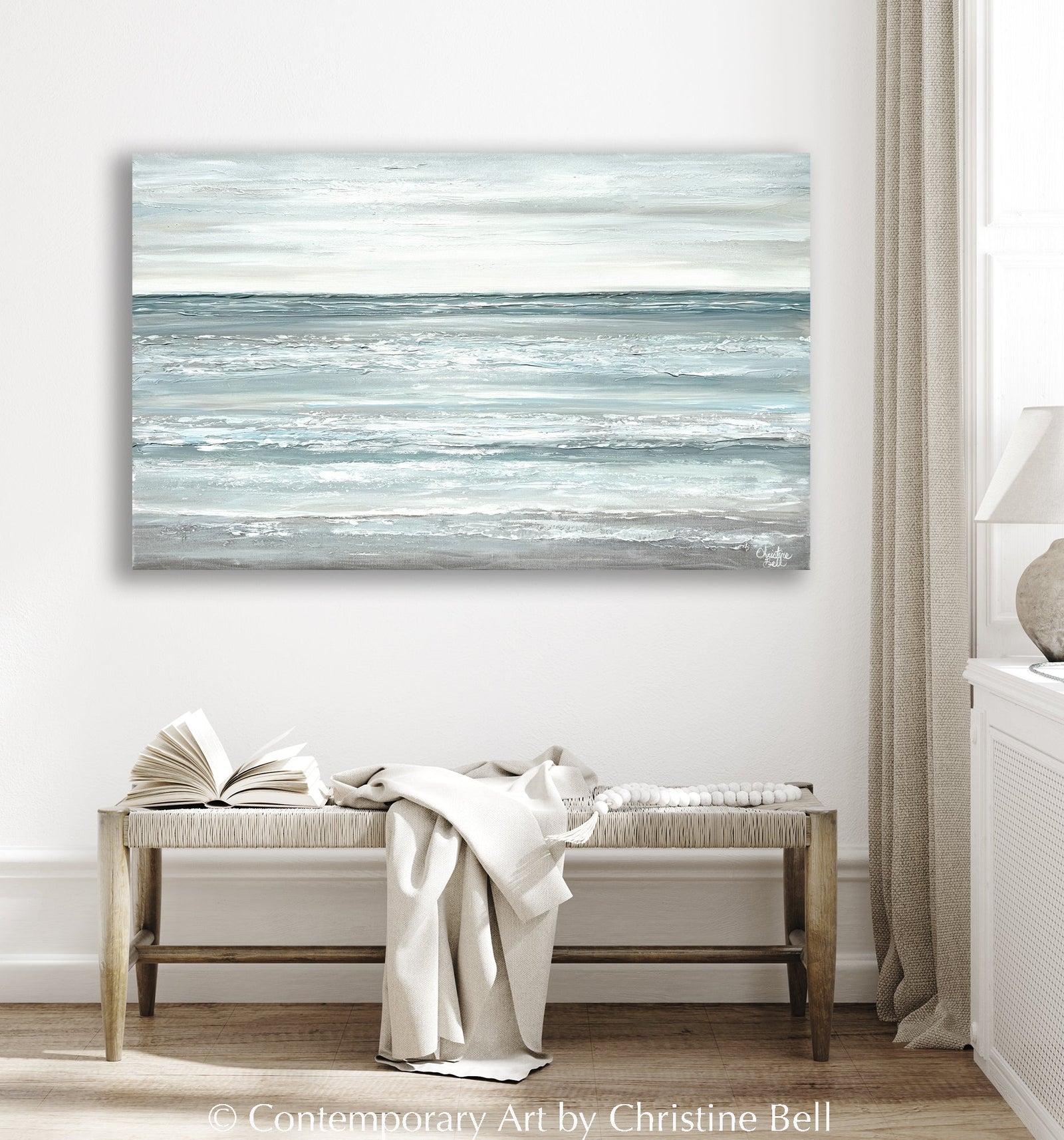 "Seaside Solitude" Giclée Print, Coastal Abstract Seascape Painting, Ocean, Light Blue, Grey, White,