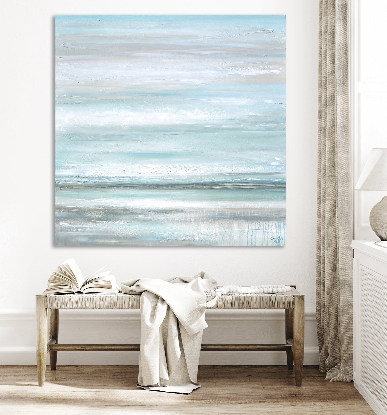 "Euphoria" GICLEE PRINT Coastal Abstract Painting, Seafoam Green Light Blue, Grey, White