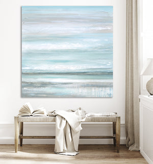 "Euphoria" GICLEE PRINT Coastal Abstract Painting, Seafoam Green Light Blue, Grey, White