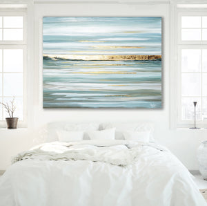 "Idyllic Pause" GICLÉE PRINT, Modern Coastal Seascape, Gold Leaf