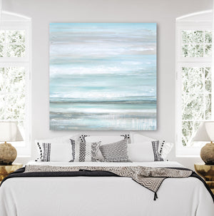 "Euphoria" GICLEE PRINT Coastal Abstract Painting, Seafoam Green Light Blue, Grey, White