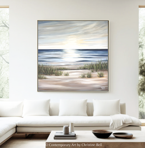 "Sunlit Sea" GICLÉE PRINT Coastal Ocean Beach Painting, Seascape, Landscape, Seagrass, Light Blue, Beige, White