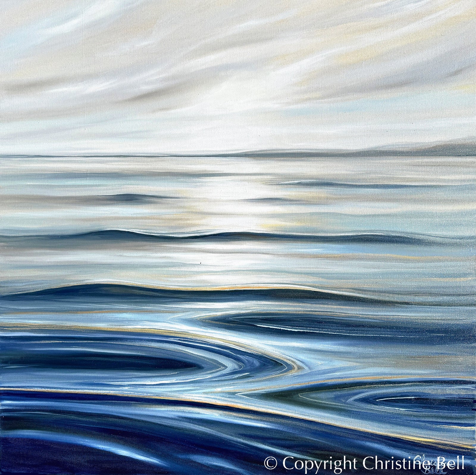 "Calm Waters II" GICLEE PRINT Coastal Seascape Painting, Navy Blue, Grey, White