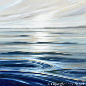 "Calm Waters II" GICLEE PRINT Coastal Seascape Painting, Navy Blue, Grey, White