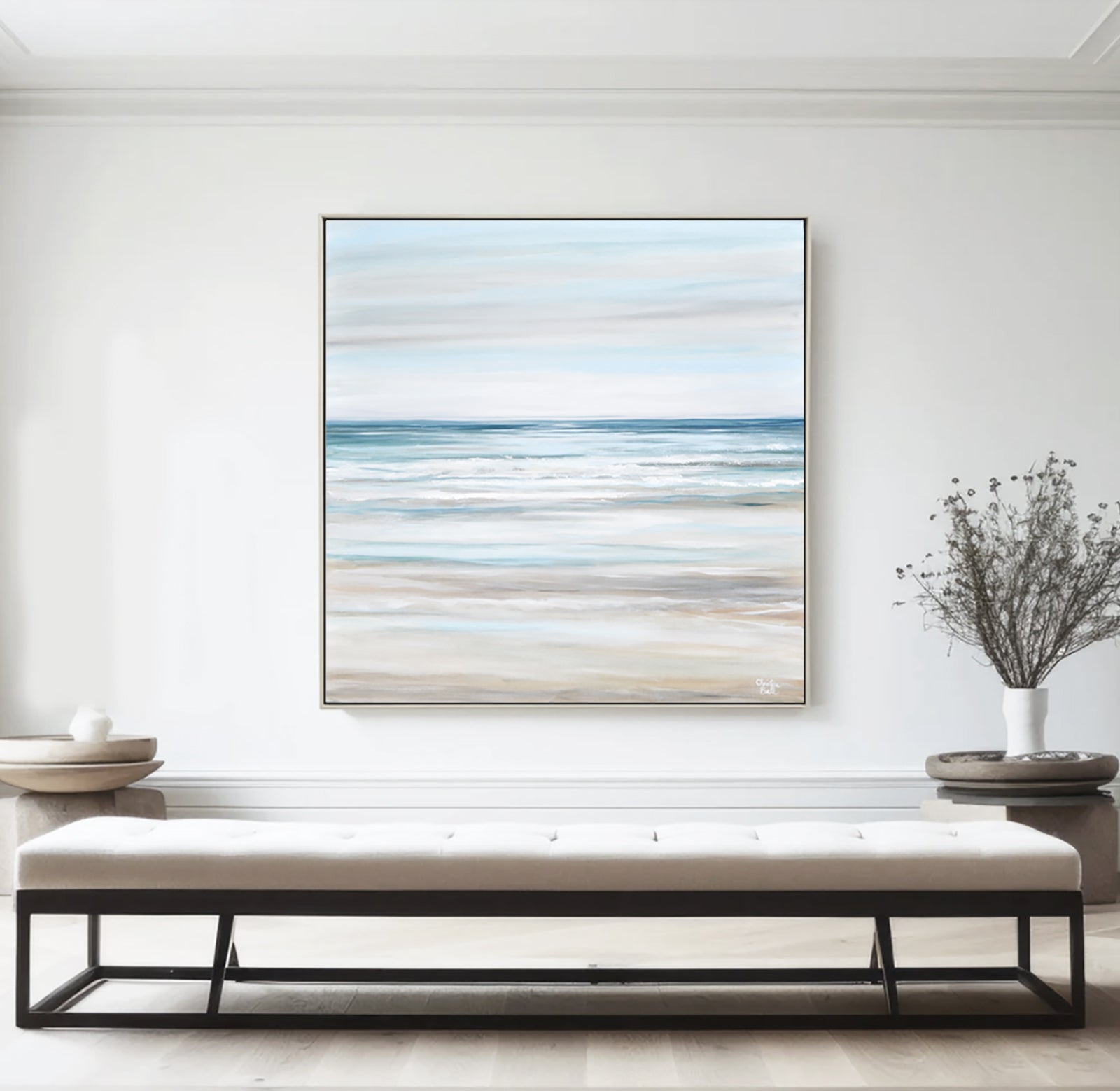 "Beach Walk" GICLEE PRINT Coastal Abstract Painting, Light Blue, Grey, White