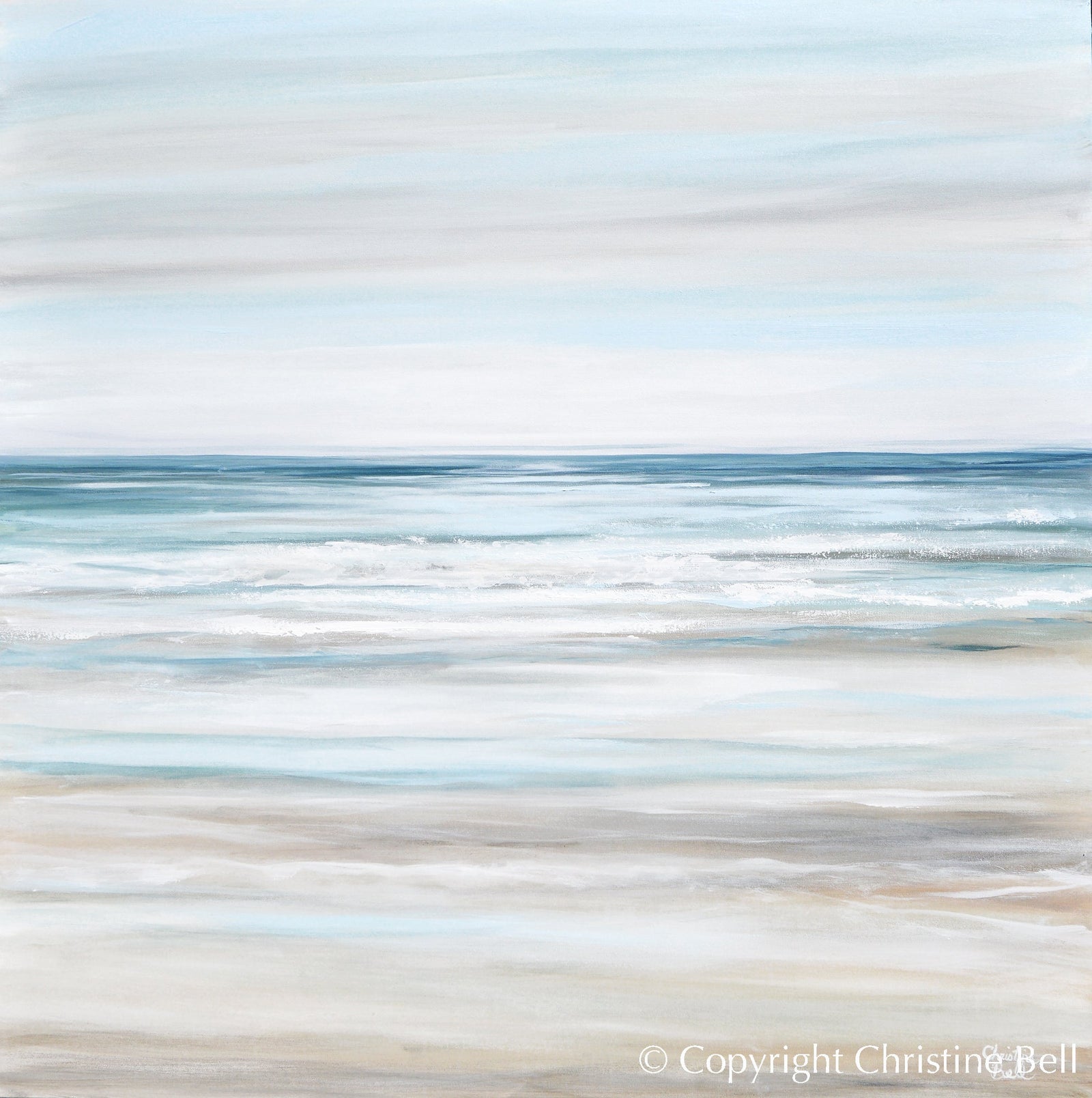 "Beach Walk" GICLEE PRINT Coastal Abstract Painting, Light Blue, Grey, White