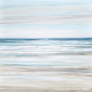 "Beach Walk" GICLEE PRINT Coastal Abstract Painting, Light Blue, Grey, White