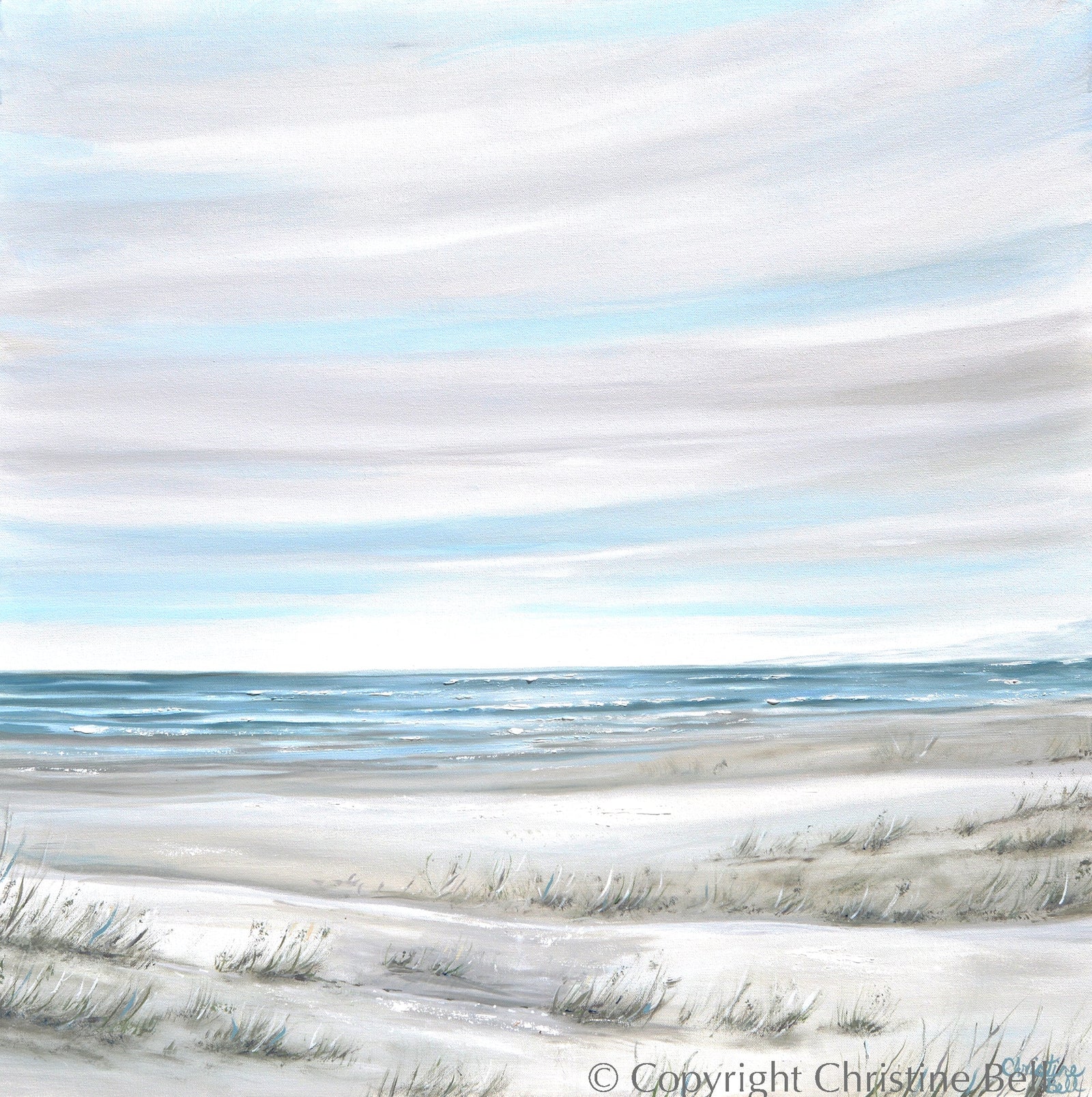 "Coastal Whispers" GICLEE PRINT Coastal Abstract Painting, Neutral, Light Blue, Grey, White, Taupe