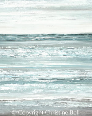 "Seaside Solitude" Giclée Print, Coastal Abstract Seascape Painting, Ocean, Light Blue, Grey, White,