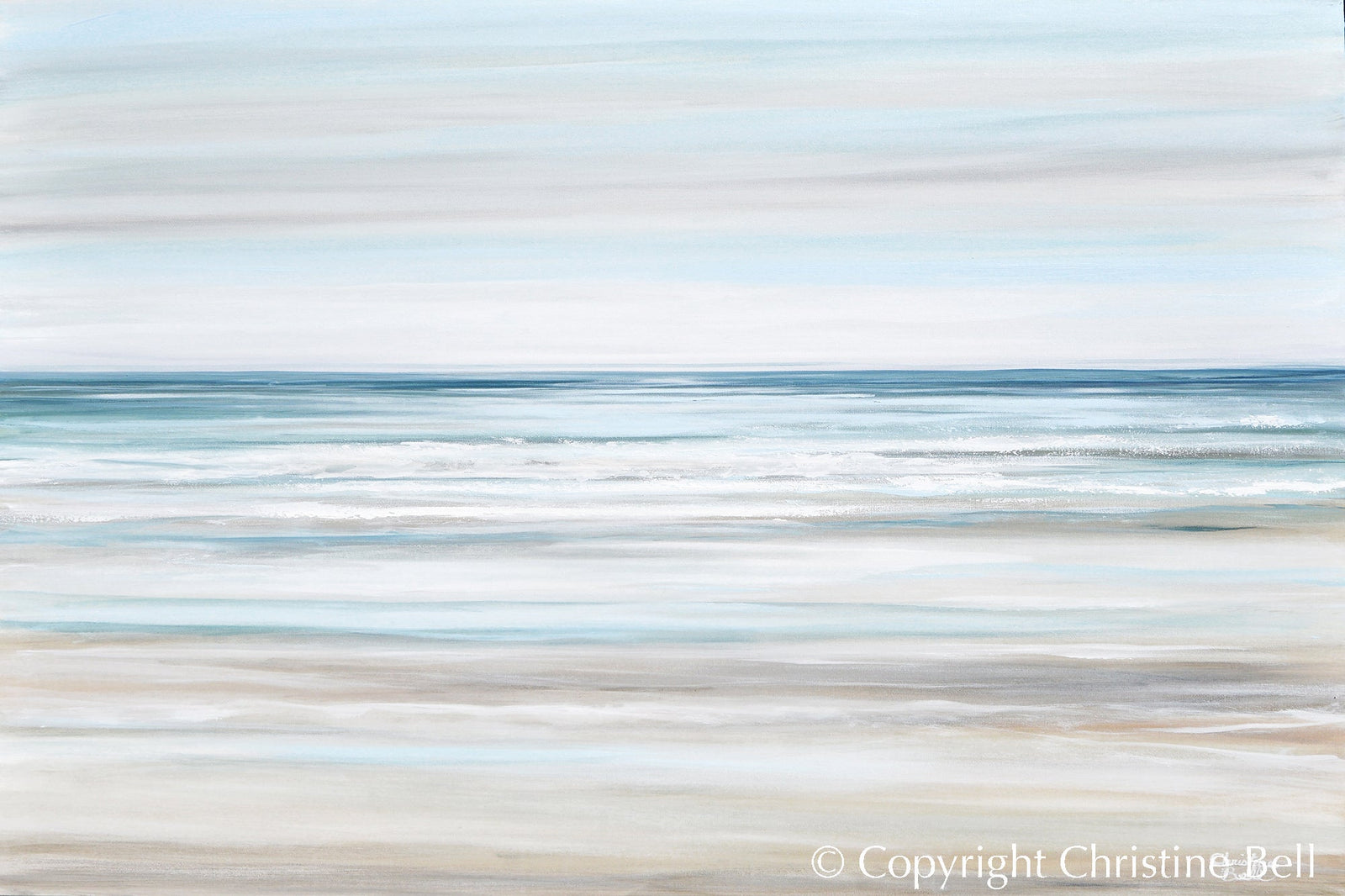 "Beach Walk II" GICLEE PRINT Coastal Abstract Painting, Light Blue, Grey, White