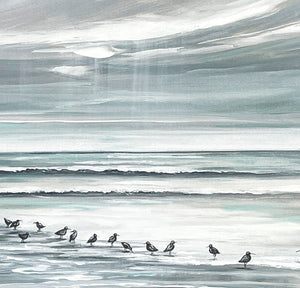 "Sandpiper Social" GICLÉE PRINT, Coastal Abstract Seascape Painting, Sandpiper Birds