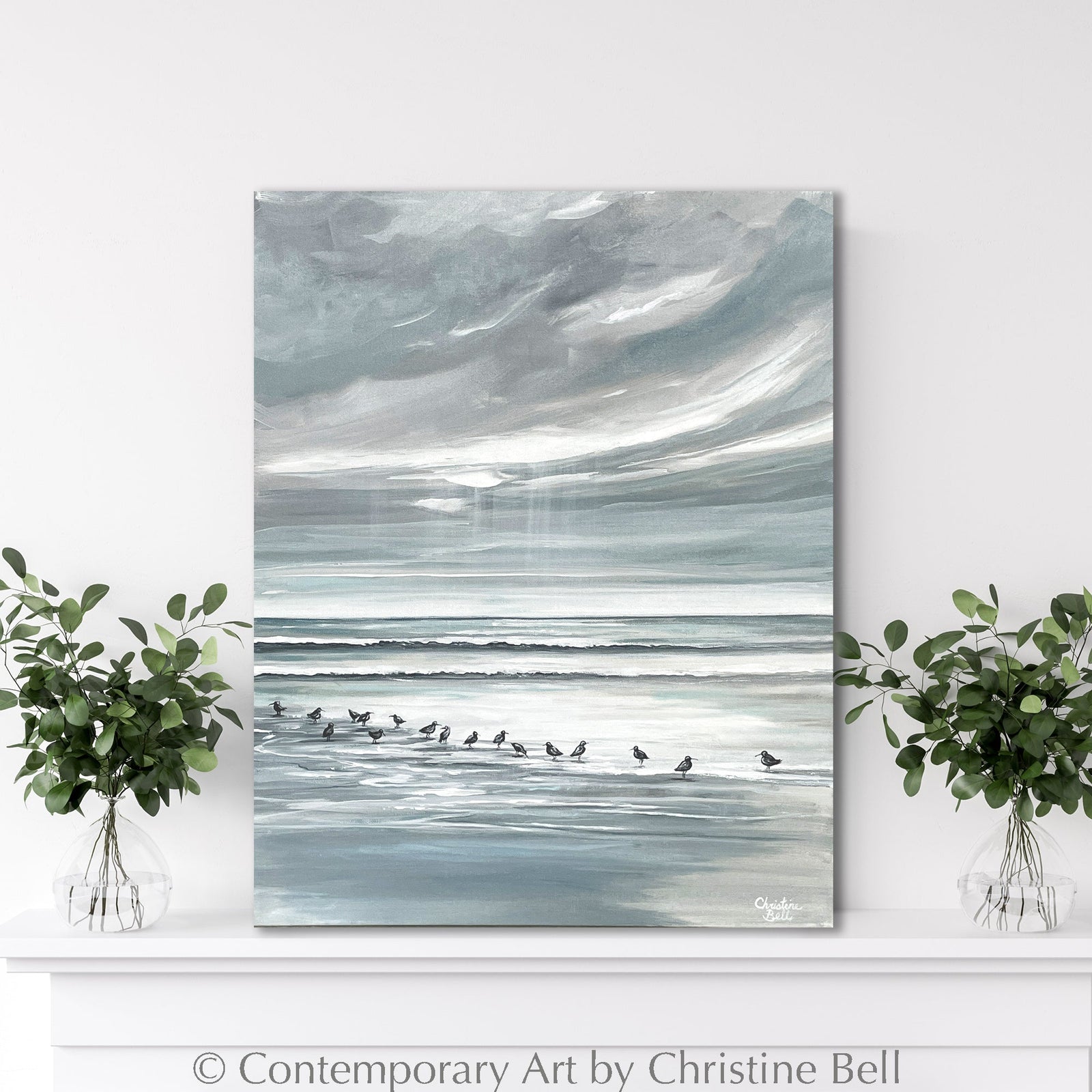 "Sandpiper Social" GICLÉE PRINT, Coastal Abstract Seascape Painting, Sandpiper Birds