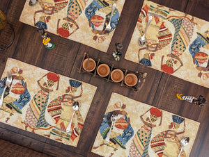 DaDa Bedding Set of 4-Pieces Dancing Women African Kwanzaa Tapestry Dining Table Placemats 13” x 19” (18117)