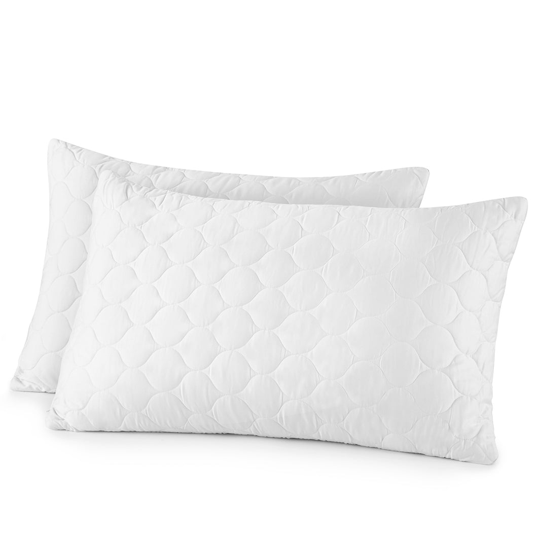 Organic Cotton Lofted Quilted Pillow Protectors - Queen / White