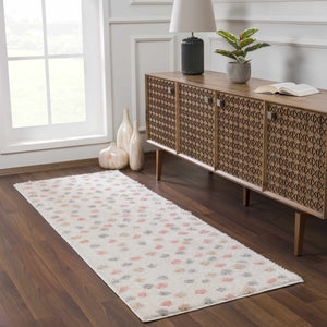 Cansu Pink & Cream Dotted Runner Rug