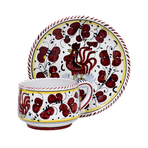 ORVIETO RED ROOSTER: 5 Pieces Dinnerware Place Setting - White Center