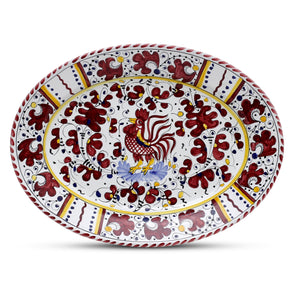 ORVIETO RED ROOSTER: Serving Set Charger + Salad Pasta Bowl + Oval Platter