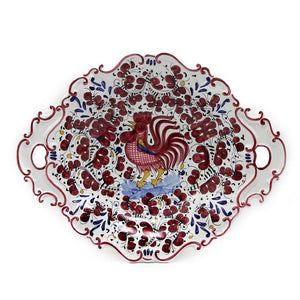 ORVIETO RED ROOSTER: Oval Tray with Handles [R]