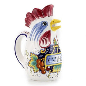 IN VINO VERITAS: Traditional Italian Rooster of Fortune Wine Pitcher (Large=1.5 Liter 50 Oz)
