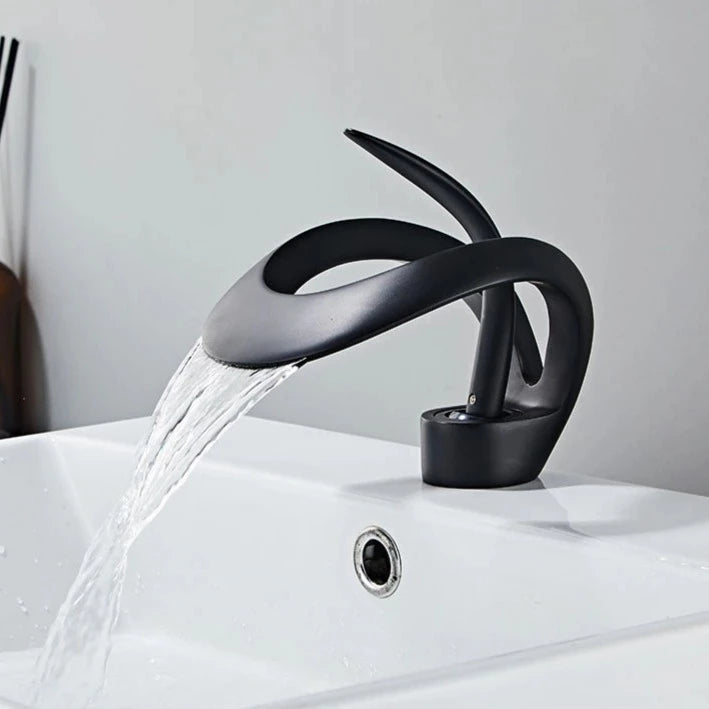 The Elegant Versailles Single-Hole, Single-Handle Luxury Waterfall Bathroom Faucet in Grey Color.