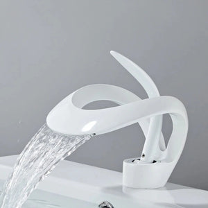 The Elegant Versailles Single-Hole, Single-Handle Luxury Waterfall Bathroom Faucet in White Color.