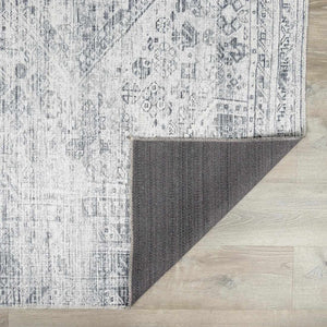 Barny Cream & Gray Washable 7ft Runner Rug