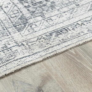 Barny Cream & Gray Washable 7ft Runner Rug