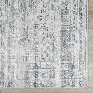 Barny Cream & Gray Washable 7ft Runner Rug