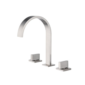 Brushed Nickel Waterfall Widespread Bathroom Basin Faucet with Two Handles and Overflow Brass Pop-Up Drain