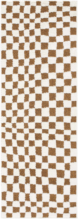 Lajos Brown Checkered 7ft Runner Rug