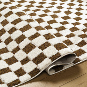 Lajos Brown Checkered 7ft Runner Rug